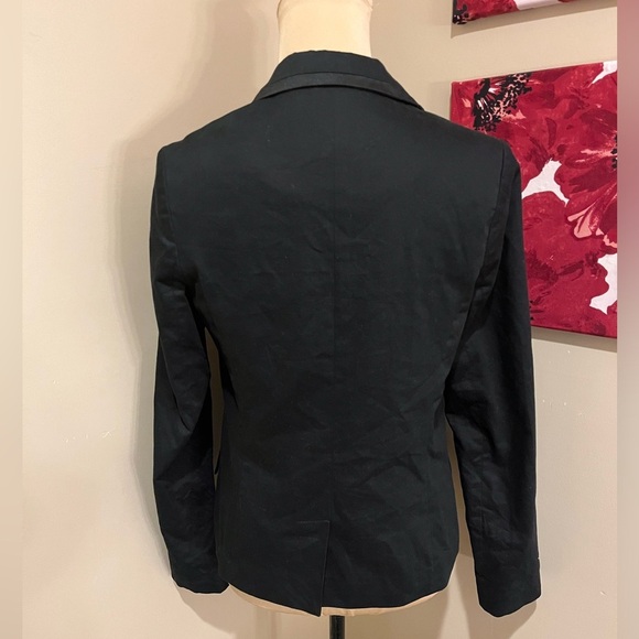 American Eagle Black Blazer with satin blue/white striped sleeve lining, Small - Picture 4 of 8